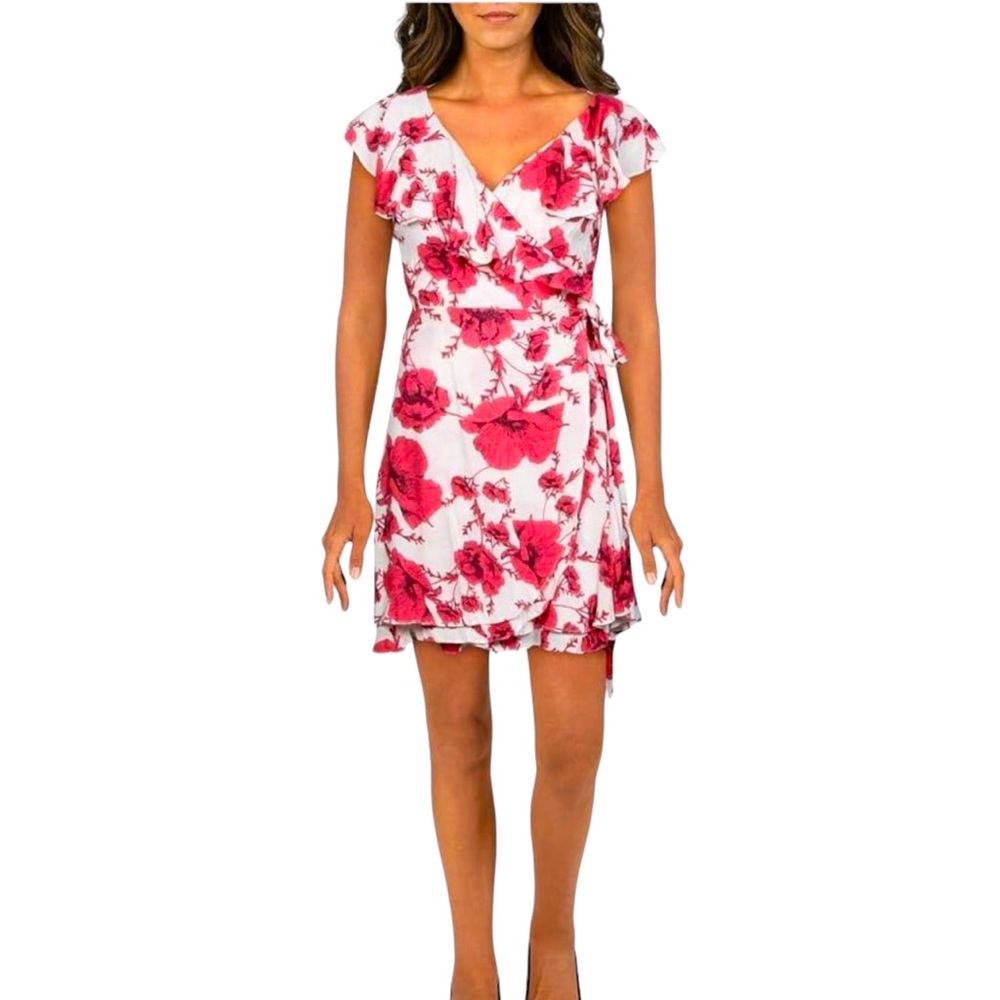 Free People Womens French Quarter Pink Floral Ruffled Wrap Dress SZ small